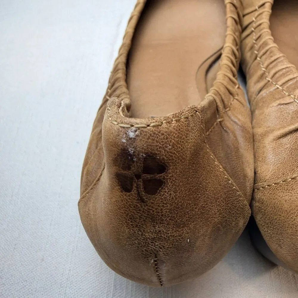 Lucky Brand Shoes Womens 8.5 M Camel Tan Leather Wedge Ballet Flats Bohemian